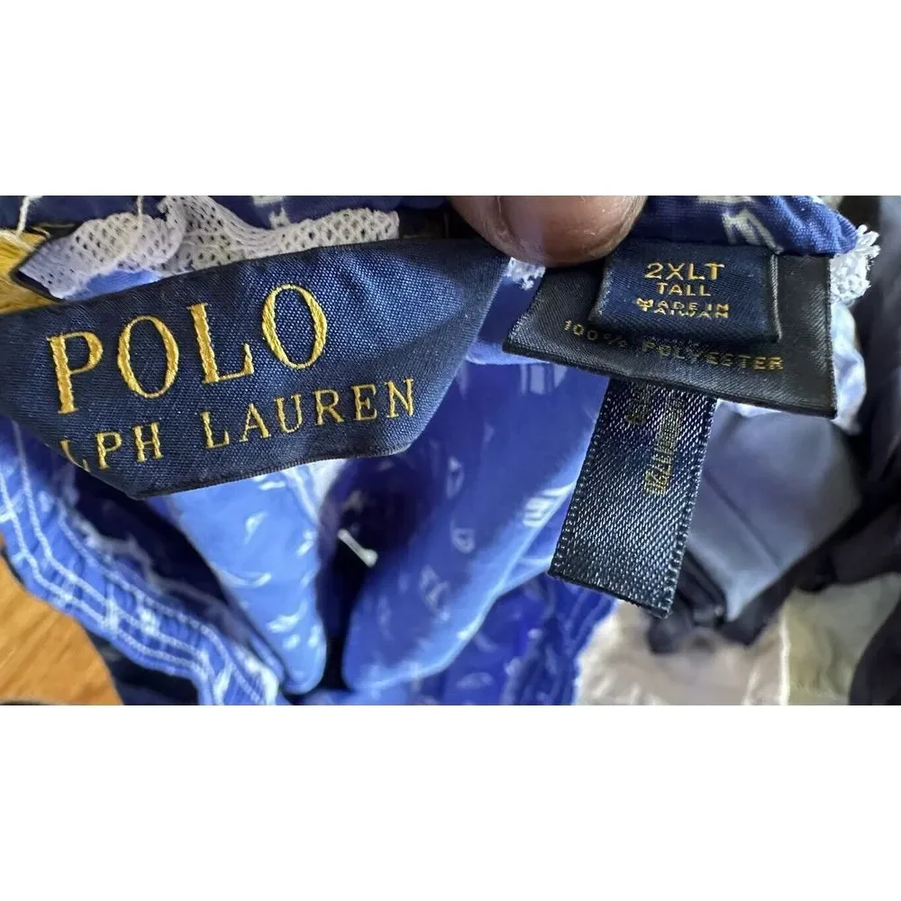 Polo Ralph Lauren Blue Sailboat Swim Trunks Men Board Shorts Size2XLT‎ No Liners